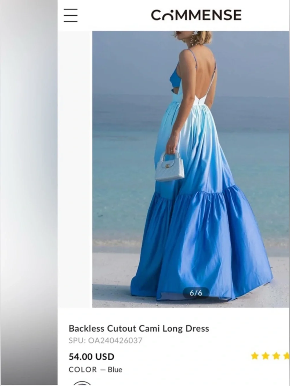 Commense Blue Ombré Backless Cutout Maxi Dress NWT Size L - Picture 2 of 4